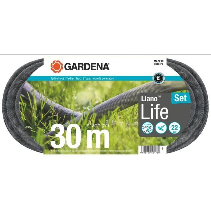 Kit tuyau Liano™Life 30m - GARDENA - Résistance à la pression : 22 bar - Longueur : 30 m Ø int. 13 mm