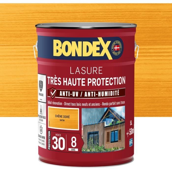 BONDEX - Verniz para Madeira com Durabilidade de 8 Anos - FPS 30 - Carvalho Dourado - Acabamento Acetinado - 5L