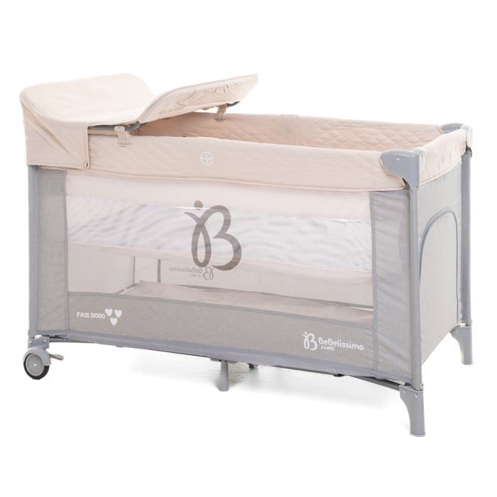 BEBELISSIMO – Reisebett für Babys – Faltbett – ab Geburt – mit Schlaffunktion – Wickeltisch und Spielzeug – beige/grau