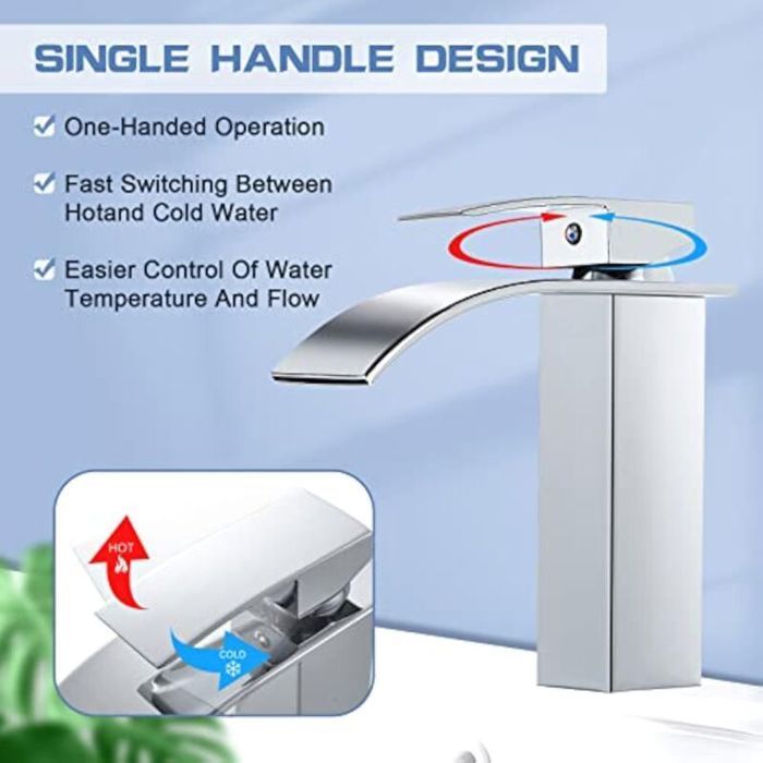 Robinet Salle de Bain - LARGEIGHT - Mitigeur Cascade - Laiton - Chromé - Eau Chaude et Froide