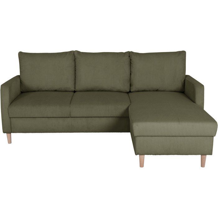 Canapé d'angle fixe - 3 places - CHIPY - Tissu Lincoln Kaki - Pieds bois nature - 192 x 82 x 138 cm