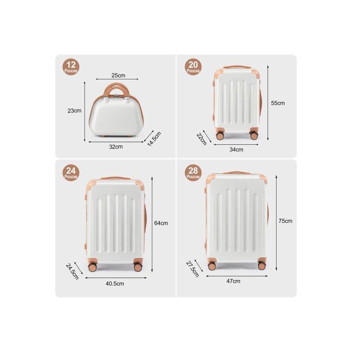 ALIGHTUP - Juego de 4 maletas portátiles 4 en 1 de ABS con ruedas - 3 maletas + 1 neceser - Marrón + Beige