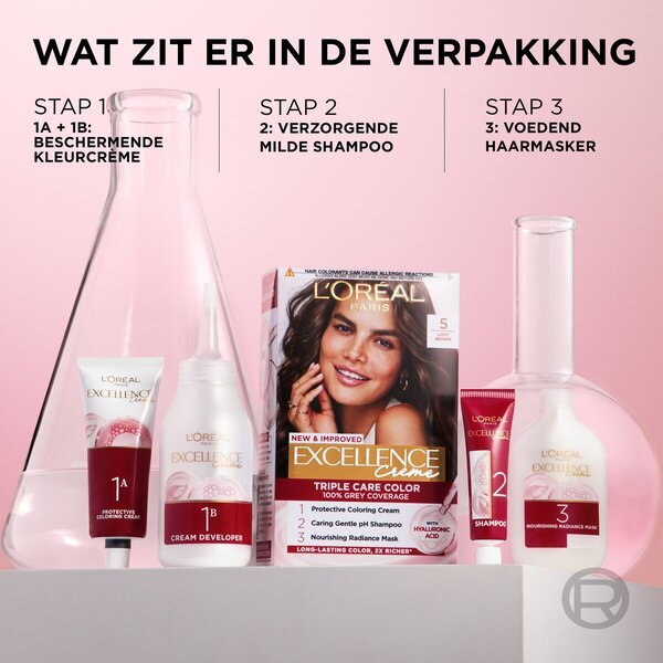 L'Oréal Paris Excellence Crème 5 šviesiai rudi ilgalaikiai plaukų dažai