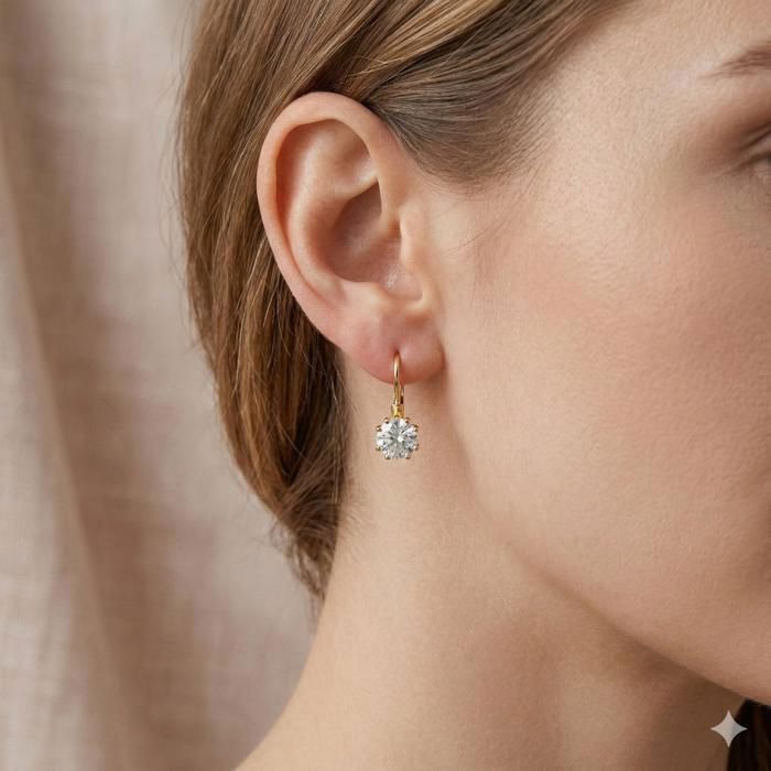 Pendientes - Estilo Sleeper - Circonita - Blanco - Chapado en oro amarillo de 18k - 18 mm - Para mujer