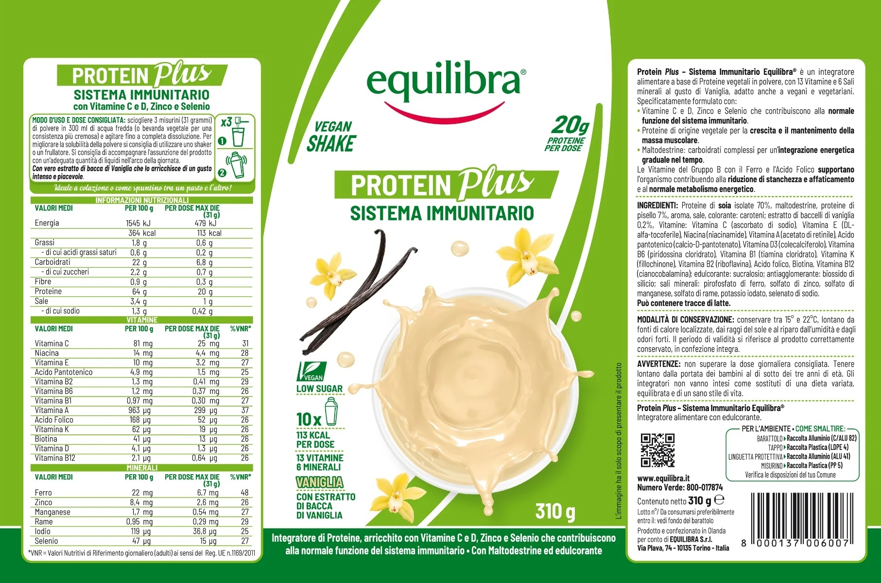 EQUILIBRA Veganer Proteinshake Equilibra 310 g veganes Protein
