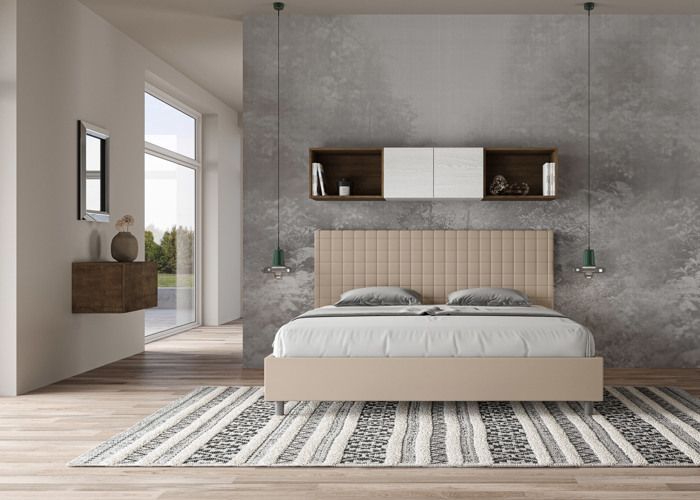 Lit king size coffre rembourré 200x210  similicuir taupe Sunny