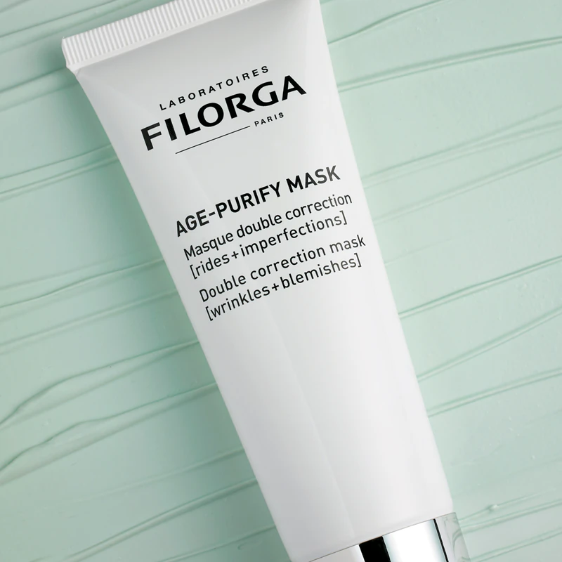 Máscara facial FILORGA AGE-PURIFY com efeito antirrugas contra imperfeições da pele.