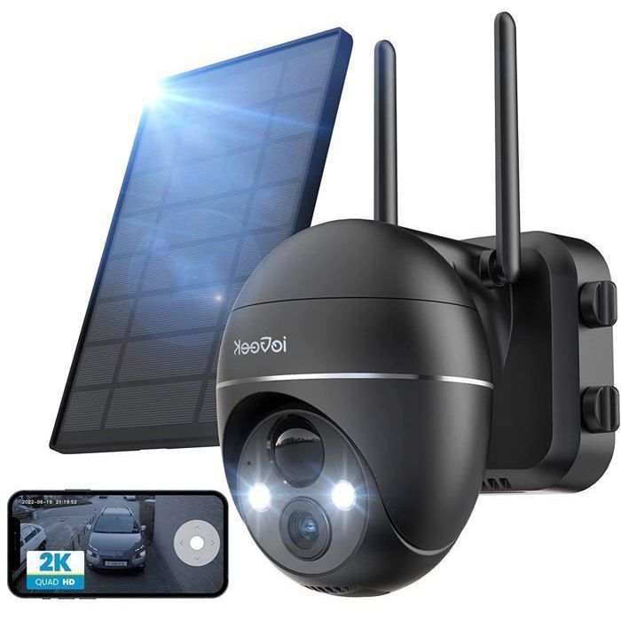ieGeek 2K Caméra de Surveillance WiFi Extérieur sans Fil Solaire Caméra IP Batterie Vision Nocturne Couleur PIR Détection Mouvement