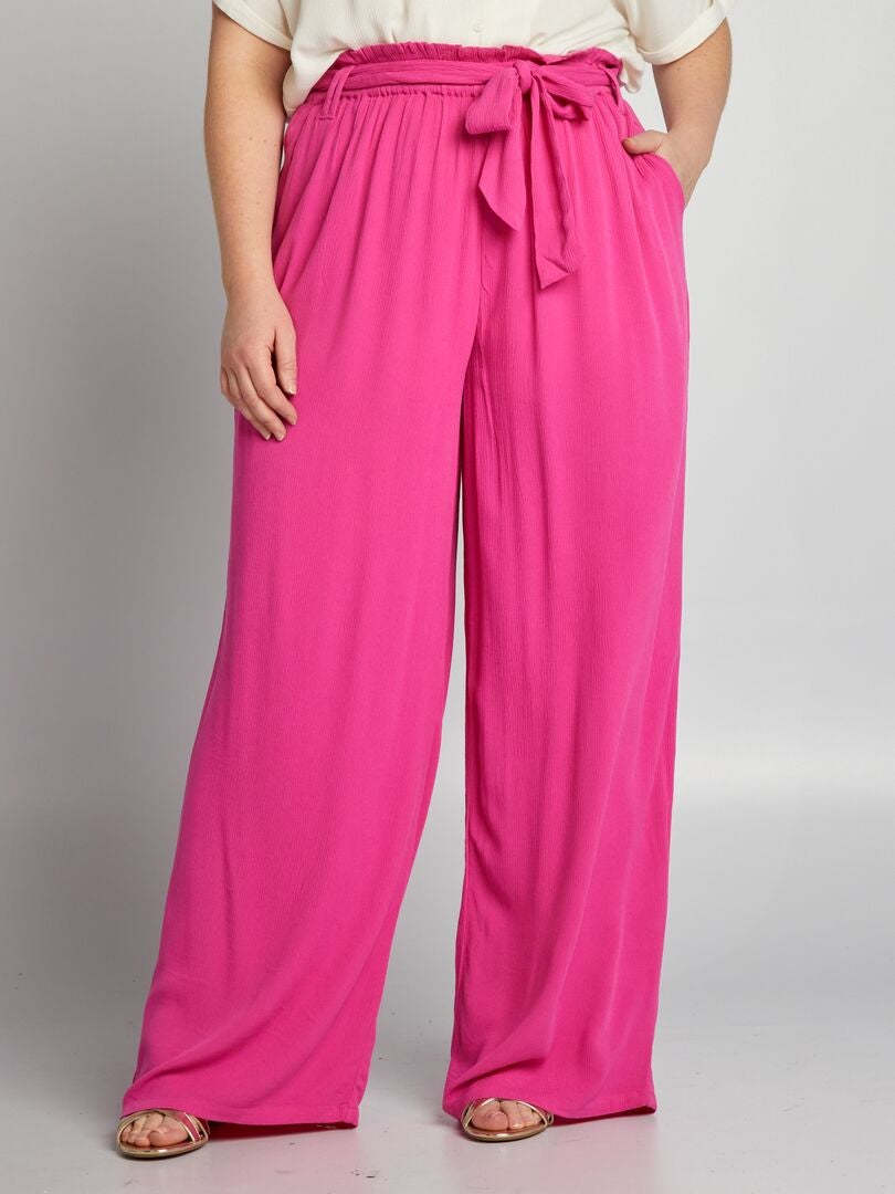 Zachte broek met wijde pijpen - ROZE