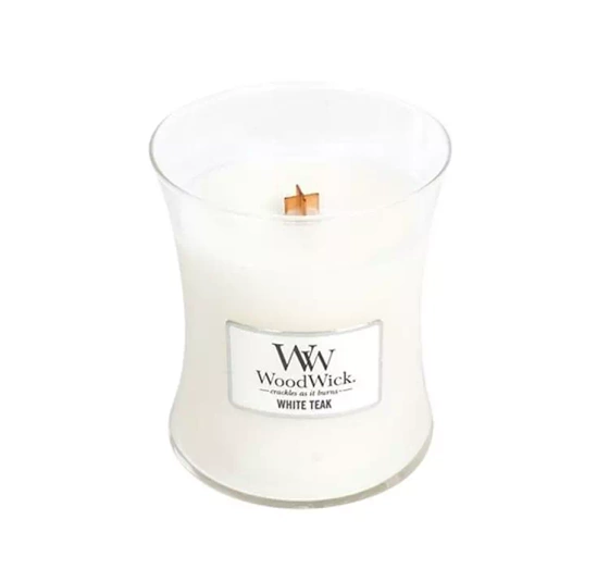 Woodwick Medium Jar Candle świeca zapachowa White Teak 275g