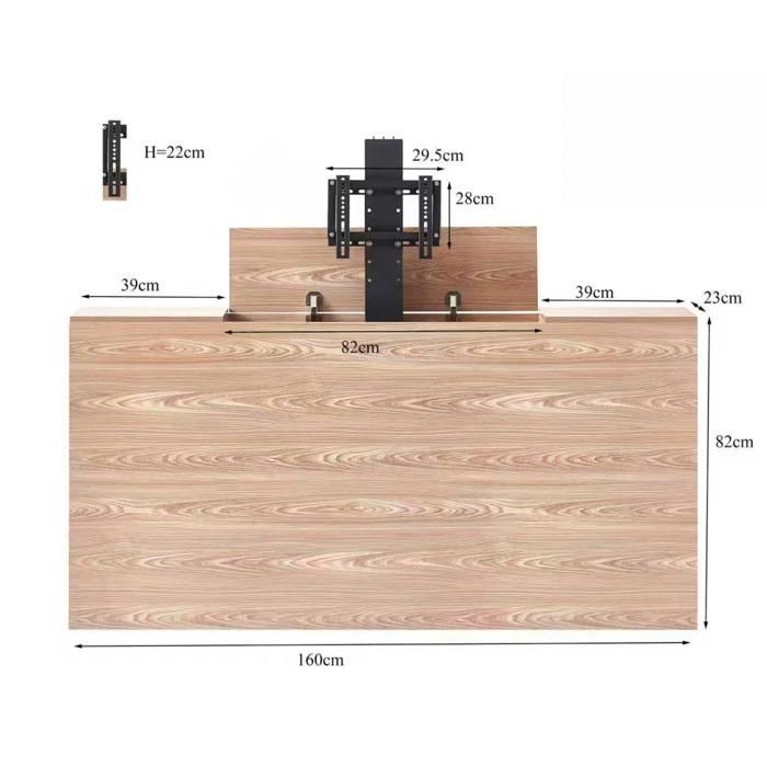 Console TV 2 en 1 - Design : Bois blanc - Meuble TV escamotable avec télécommande sans fil