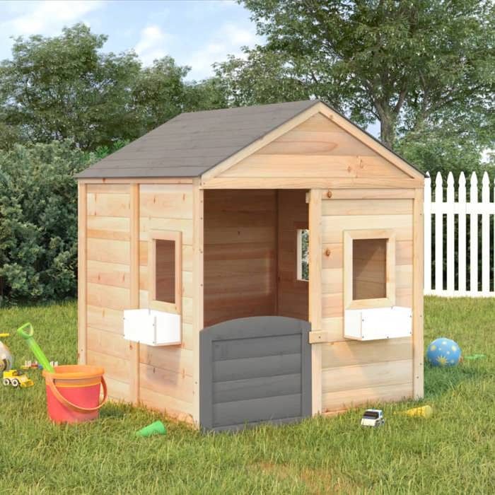 vidaXL Playhouse with Lockable Door/Flowers, Solid Fir Wood, Wooden Playhouse, Children's Play Area, 93687