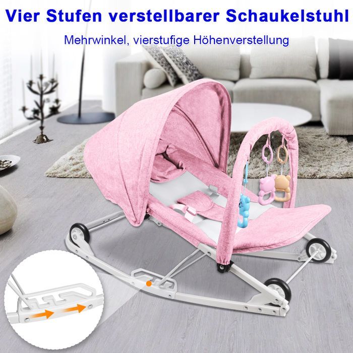 Hamaca para bebé 3 en 1 - MIPAN - Hamaca para bebés de 0 a 30 kg - Con juguetes + mosquitera + silla de paseo y ruedas - Rosa