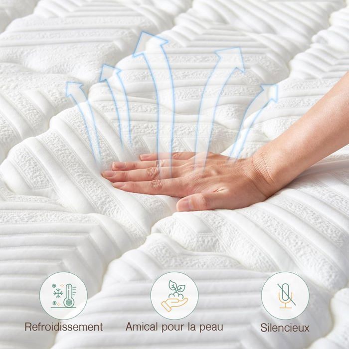 Colchón híbrido SZSL de 180x200, 26 cm de grosor, muelles ensacados y espuma viscoelástica, firmeza media H3, confort.