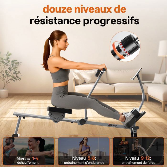 Rameur d'appartement - JOROTO - MR10S - Pliable - 12 niveaux de résistance - Bluetooth