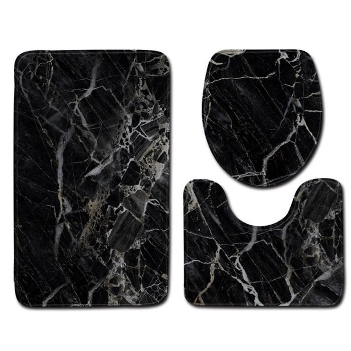 Alfombrilla de baño - 50x80cm - Mármol negro - 3 piezas - Moderna