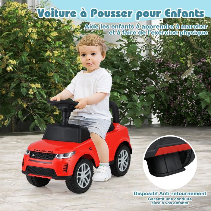 Cochecito infantil COSTWAY Land Rover con volante, claxon, sonido de motor y compartimento de almacenamiento bajo el asiento, para niños de 12 a 36 meses, hasta 25 kg, color rojo.