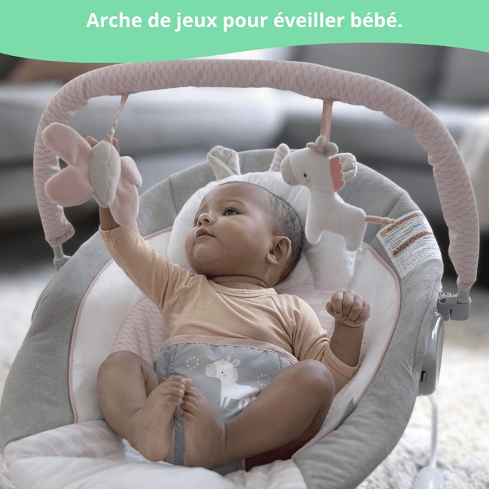 INGENUITY Babybouncer - Flora - Boog met afneembaar speelgoed, 8 melodieën, rustgevende vibraties, babycadeau