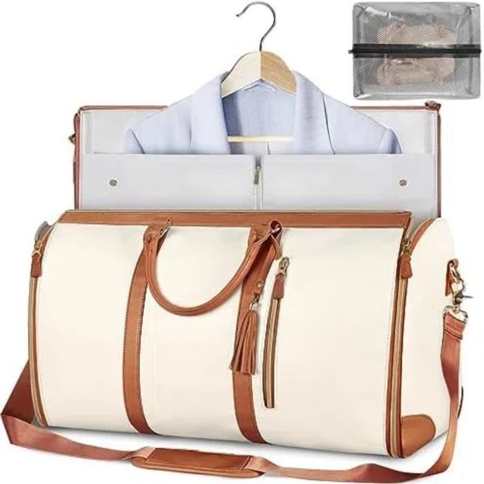 Bolsa portatrajes de viaje para mujer - Beige - Impermeable - Piel sintética - 52x25x31 cm
