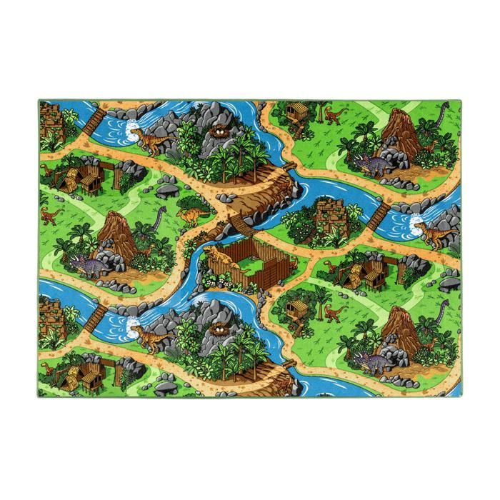 Tappeto gioco per bambini 140x200 cm, Dinosauro - Pista per auto - Lavabile - Antiscivolo - Carpet Studio