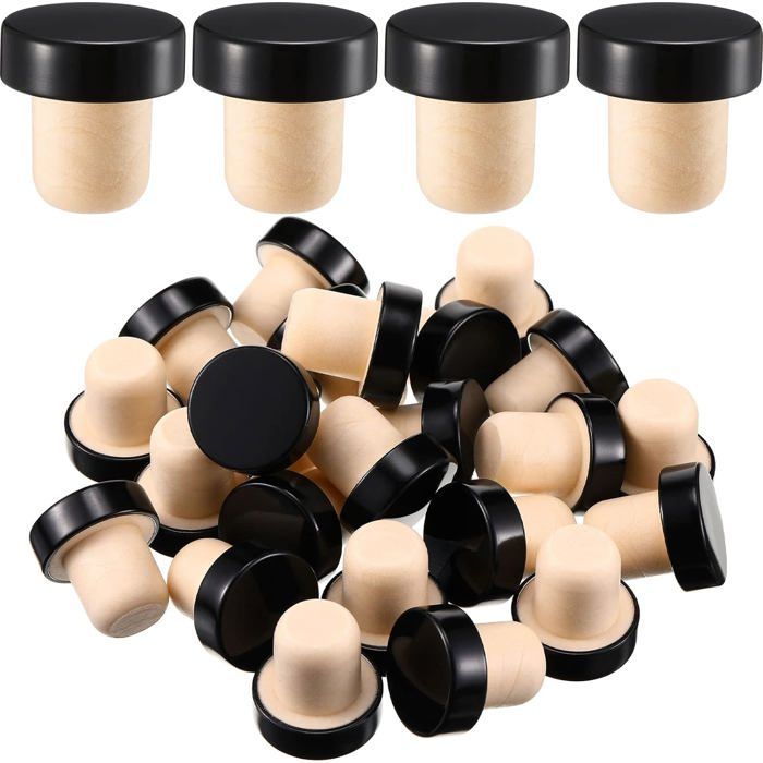 Pack of 30 T-shaped cork wine stoppers – Reusable sealing stoppers for wine/beer bottles and other items