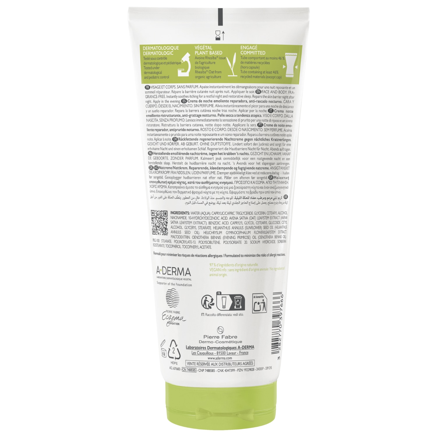 A-DERMA Neurodermatitis Care Exomega Control Herstellende Hydraterende Nachtcrème – 200 ml