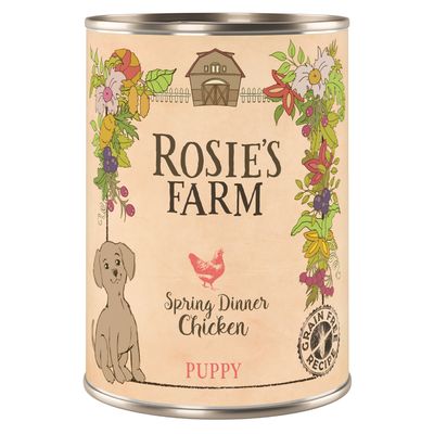 Cena de pollo de primavera para cachorros de la granja de Rosie