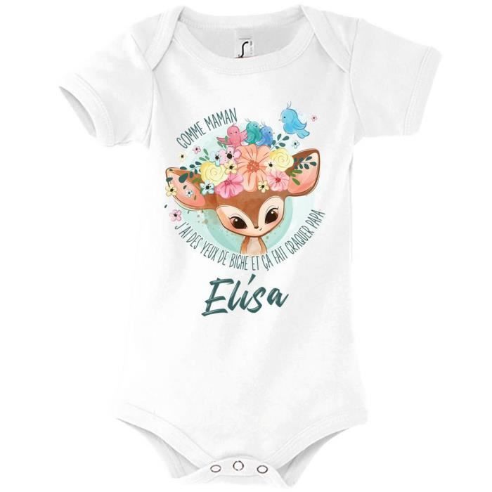 Elisa | Body con el nombre de niña | Como los ojos de gacela de mamá | Adorable conjunto para bebés recién nacidos de 3 a 6 meses