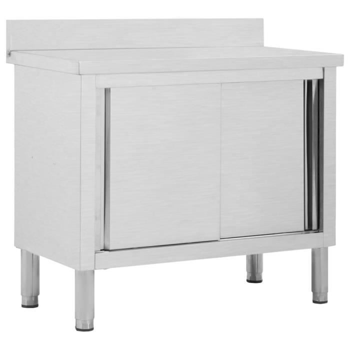 Mesa de trabajo vidaXL con puertas correderas, 100x50x(95-97)cm, acero inoxidable
