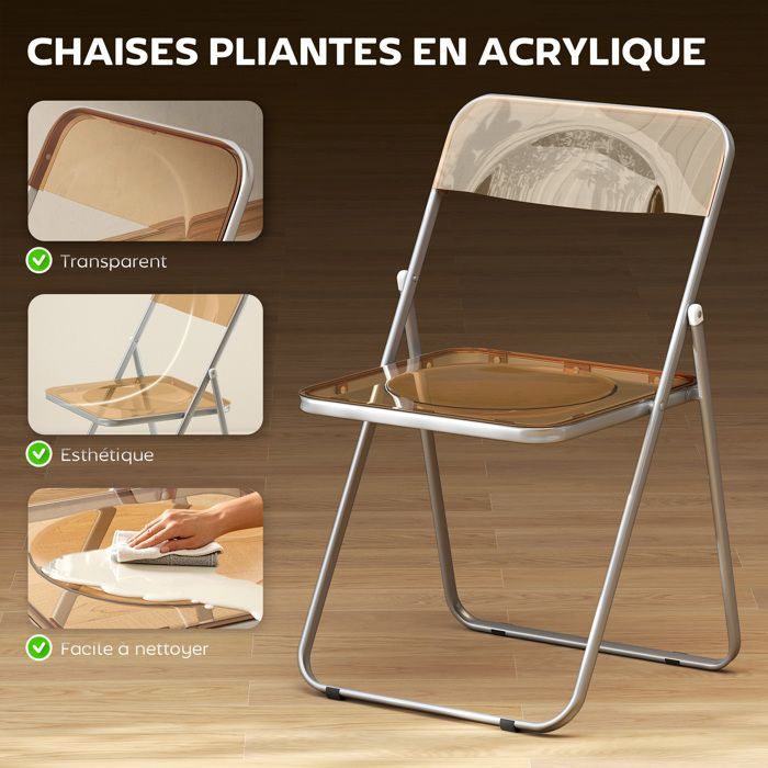 Juego de 4 sillas plegables - HOMCOM - portátiles - para el hogar, la oficina o el comedor - acrílico, acero - 47x48x75cm - naranja