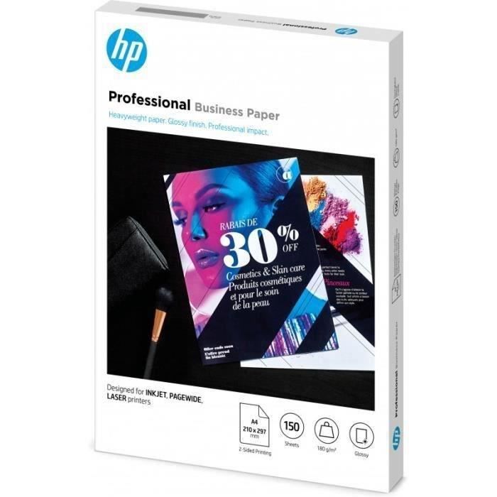 Papier HP professionnel pour imprimantes laser, ou jet d'encre – 150 feuilles, A4, glacé, 180 g/m² (3VK91A)