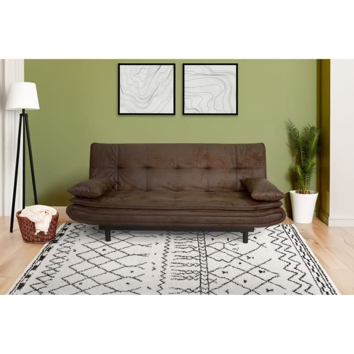 Divano letto click-clack DARIUS - Tessuto marrone - L 194 x P 121 x H 83 cm - Prodotto in Ucraina