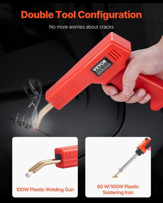 VEVOR 100W Plastic Welding Kit - Plastic Welding Iron, 1000 Staples and 60 Welding Rods - Professional Repair