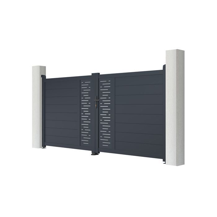 Puerta batiente y conjunto de portón - Casanoov - ARLBERG - Puerta de 3 m de altura (145 cm) / 1 m de altura (145 cm) - Gris antracita - Aluminio