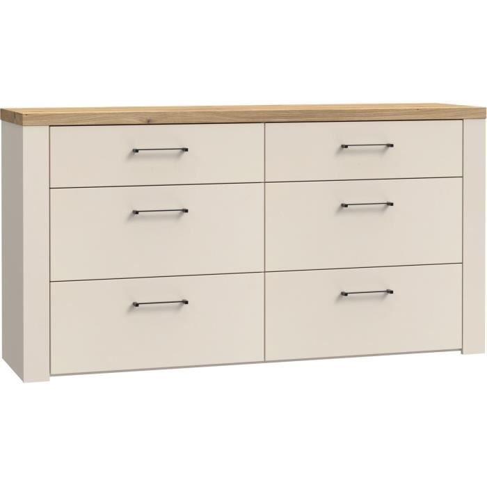 Commode NELLEKE  6 Tiroirs - Décor cachemire et bois - L156,3 x P41,3 x H83,1 cm