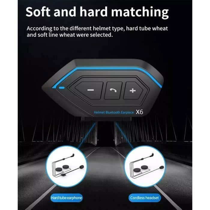 Intercomunicador Bluetooth 5.0 para motocicleta, kit de auriculares Bluetooth para intercomunicador de casco de motocicleta - Azul/Negro