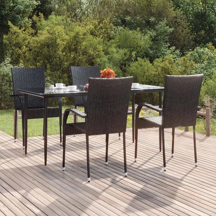 BURKE 5-delige tuinset van gevlochten kunststof - Zwart - Tafel 160x80x74 cm - Stoelen 55,5x53,5x95 cm