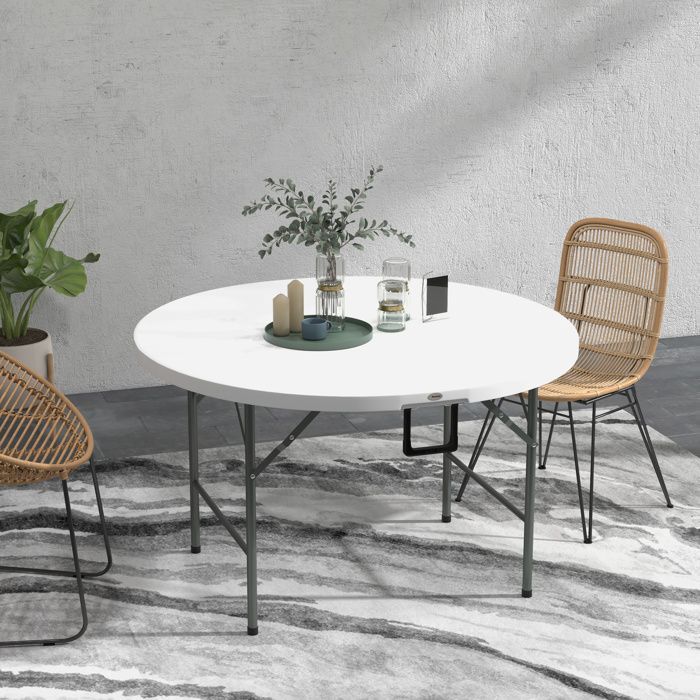 Outsunny ronde tuintafel van HDPE, 122x122x73 cm, wit.