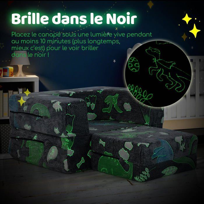 COSTWAY Canapé Enfants Modulaire Phosphorescent avec Coussin, Housse Lavable en Machine, Rembourrage en Mousse Haute Densité