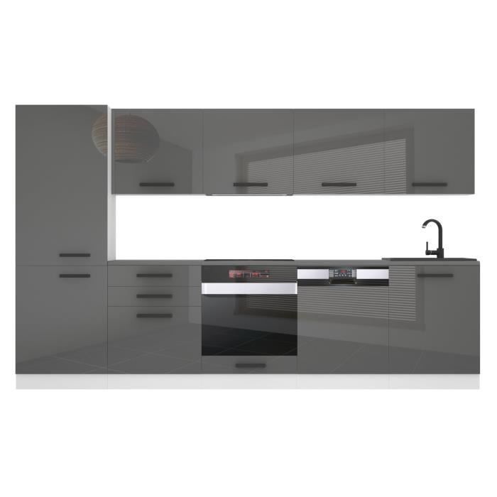 Belini Cuisine Equipee Complete ROSE Muebles de Cuisine Complets - 300 cm.  Avec Plan de Travail, argent très brillant