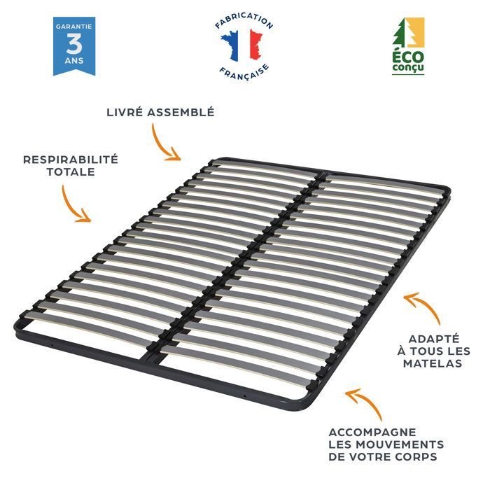 Sommier + jeu de pieds 90x190 Epsilon 20 lattes