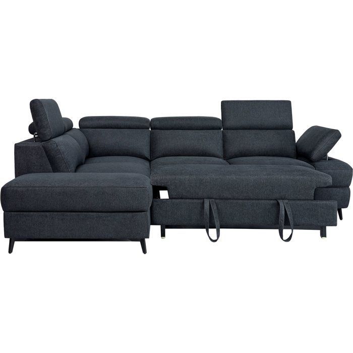 Canapé d'angle convertible - 5 places - NINA - Tissu Noir - Coffre - 255 x 208 x 73 cm