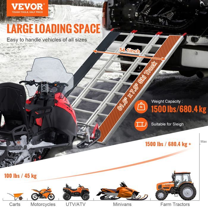 Rampas plegables extra anchas de aluminio - VEVOR - Rampas de carga para motocicletas/remolques/ATV/UTV