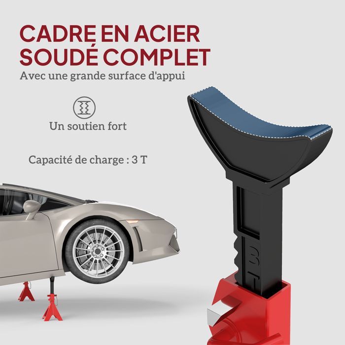 Juego de 2 soportes para gato de coche, capacidad de elevación de 3 toneladas, altura ajustable de 290 a 418 mm, pasador de seguridad rojo.