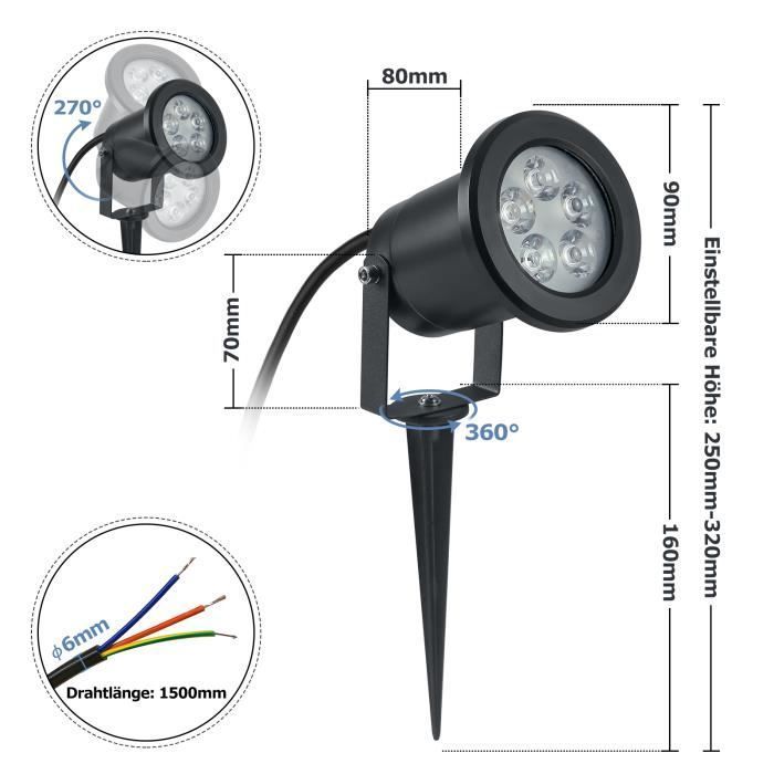 Projecteur de jardin - XMTECH - Lot de 2 - LED 4W - Blanc chaud - IP65 - Extérieur