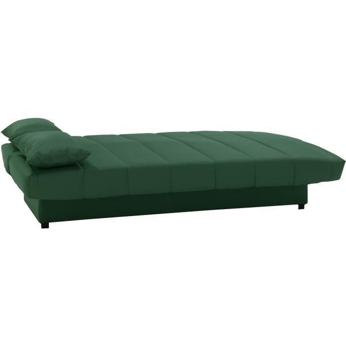 Divano letto a 3 posti con meccanismo click-clack - Tessuto verde 100% cotone - Stile contemporaneo - L 190 x P 92 cm - MILA