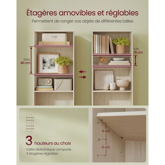 VASAGLE Boekenkast, 6-laags open schapunit, 24 x 60 x 178,5 cm, voor woonkamer, kantoor, beige