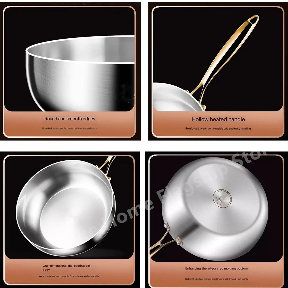 Poêle à frire en acier inoxydable 316, wok profond non revêtu, antiadhésif, compatible avec les plaques de cuisson à gaz et à induction, batterie de cuisine universelle