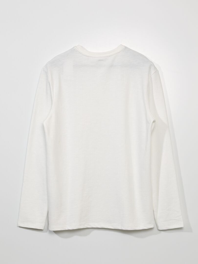 Camiseta de gola Henley de cor sólida - Branca