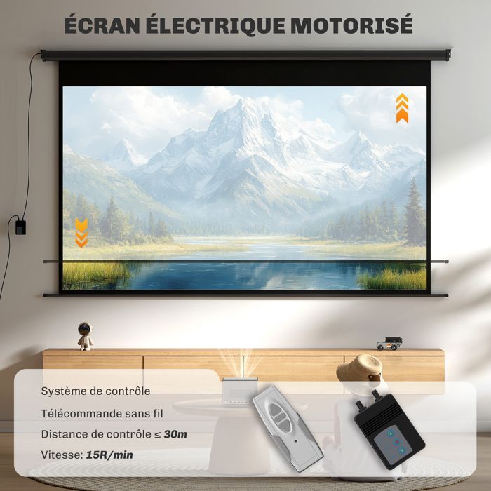 Pantalla de proyección - pantalla para proyector de vídeo - HOMCOM - 120 pulgadas 16:9 4K HD motorizada eléctrica para montaje en pared/techo - acero - blanco